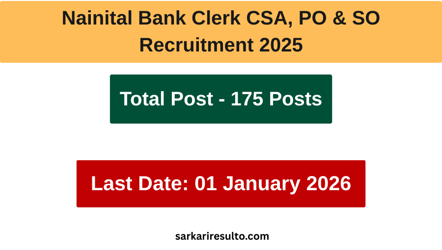 Nainital Bank Clerk CSA, PO & SO Recruitment Sarkari Result 2025