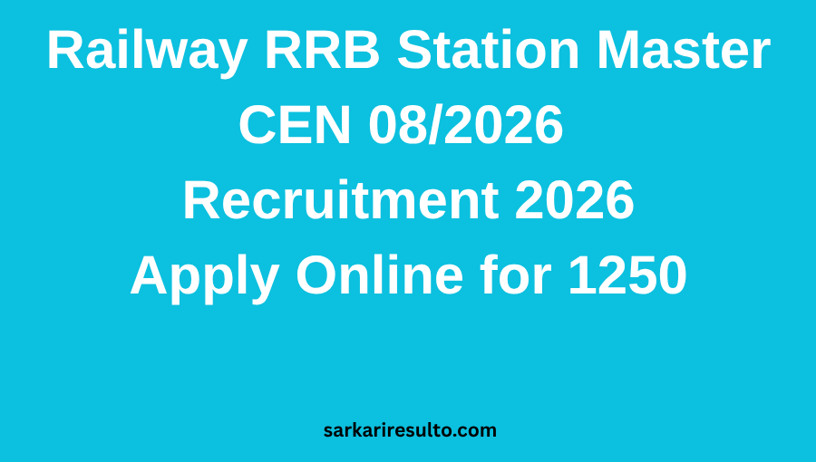 Railway RRB Station Master CEN 08/2026 Recruitment 2026 Apply Online for 1250